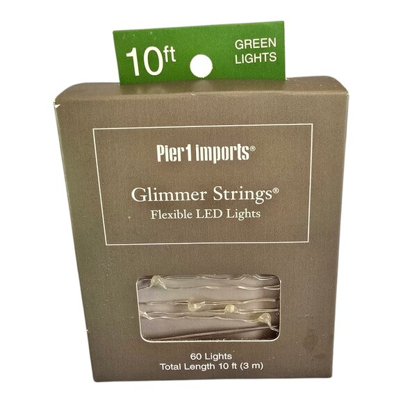 NEW Pier 1 Imports Glimmer Strings GREEN Lights 10 Feet - 60 Lights Flexible LED - Picture 1 of 7